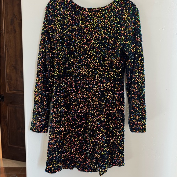 R.Vivimos Rainbow Sequin Party Dress L | Sparkly Holiday NYE Night Out Mini - Picture 3 of 7